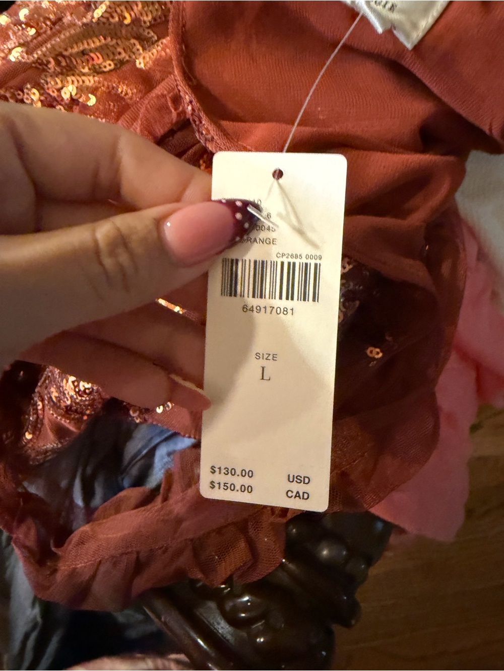 Anthropologie Copper Sequin Leaf Mesh Blouse Large New with tags - Picture 11 of 12